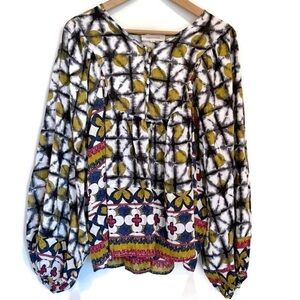 Solitaire Boho Statement Balloon Sleeves Tie-Dye Peasant Top, Women's Size Large